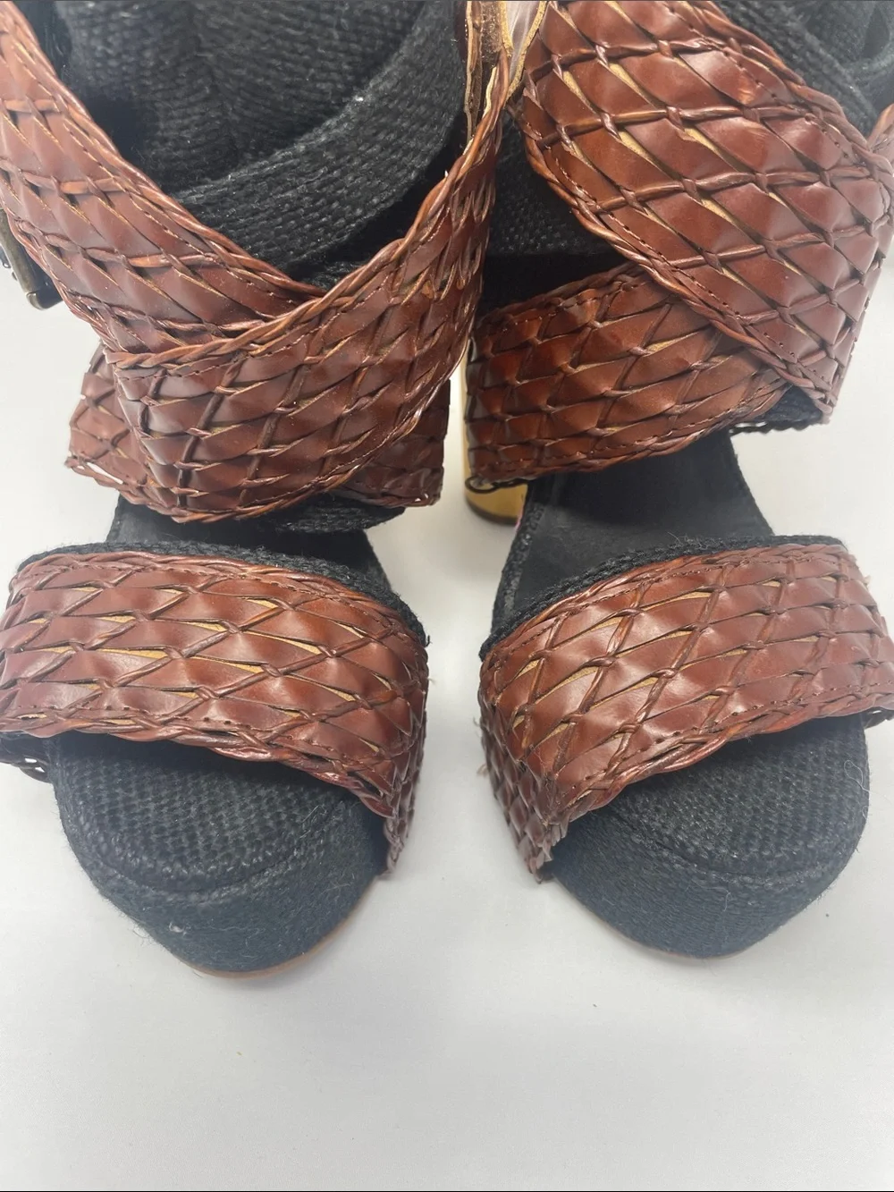 Jeffrey Campbell Handmade Havana Last Braided Brown Wrap Platform Wood Heels